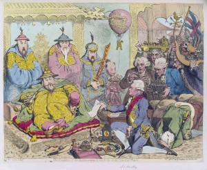 The reception of the (Macartney) Diplomatique and his suite at the Court of Pekin. James Gillray, published by Hannah Humphrey. Hand-colored etching, published London, September 14, 1792. (NPG D12463 © National Portrait Gallery, London.) 