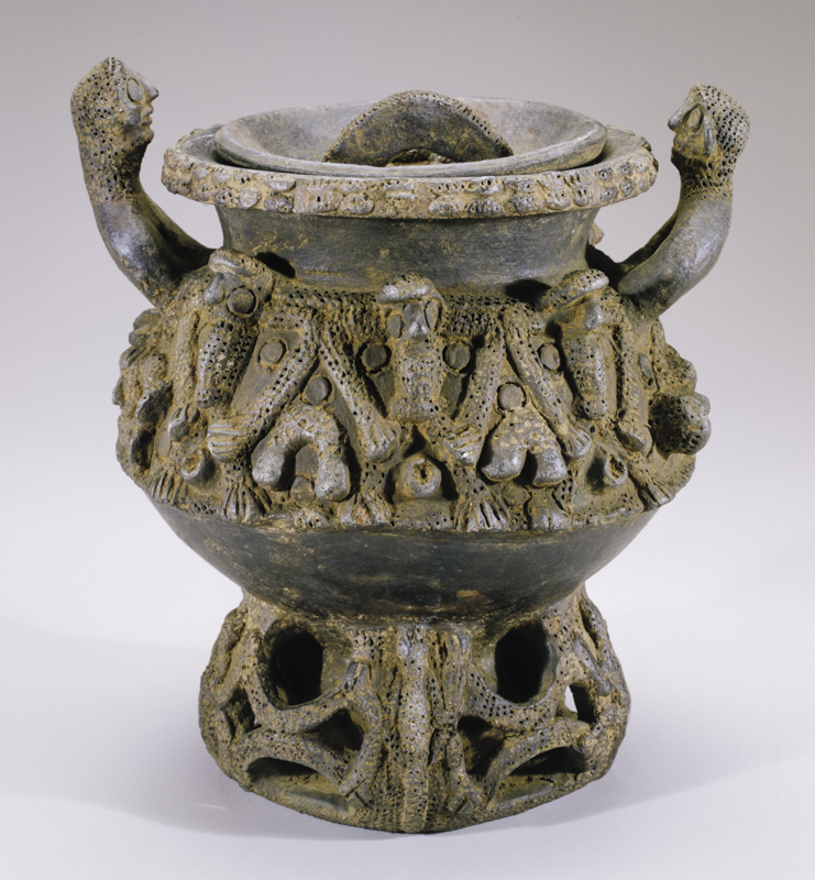 Two-Handled Lidded Pot with Figures