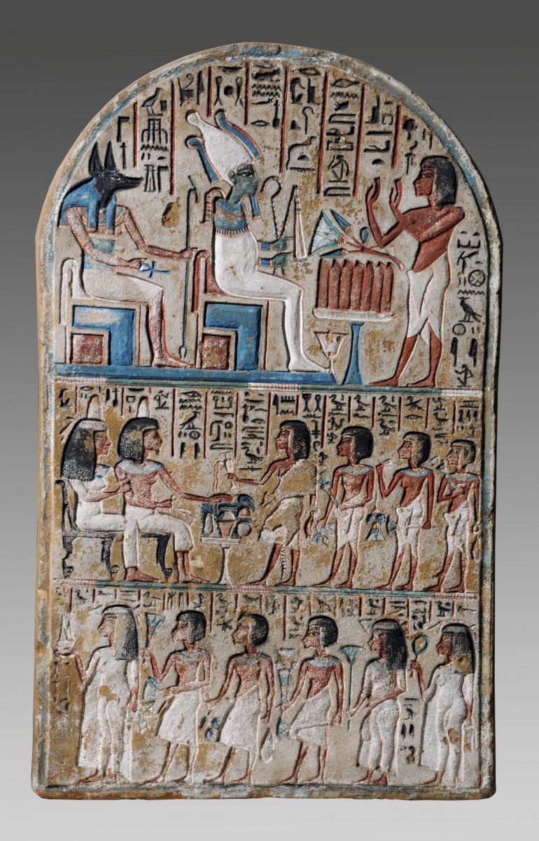 Stela of Nakhi, “Servant in the Place of Truth”, Offering to Osiris and Anubis