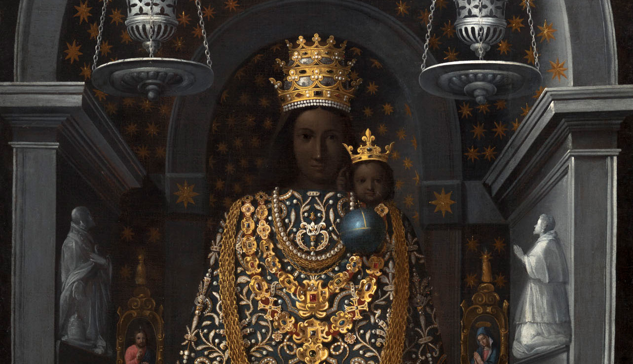 Paintings of richly dressed statues of the Virgin Mary were among the preferred themes in Spanish and Peruvian 17th- and 18th-century painting.
